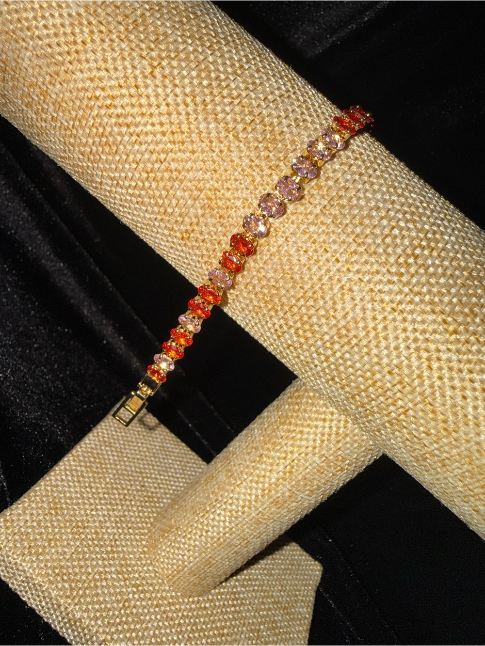 Gold-Plated Orange and Pink Crystal Tennis Bracelet - Women Jewelry